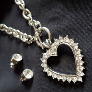 Crystal Heart Necklace & Stud Earrings Set - Silvertone